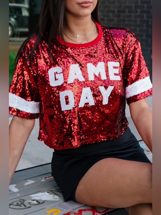 Le Lis Tops - NWT Le Lis Red Sequin "Game Day" Tee